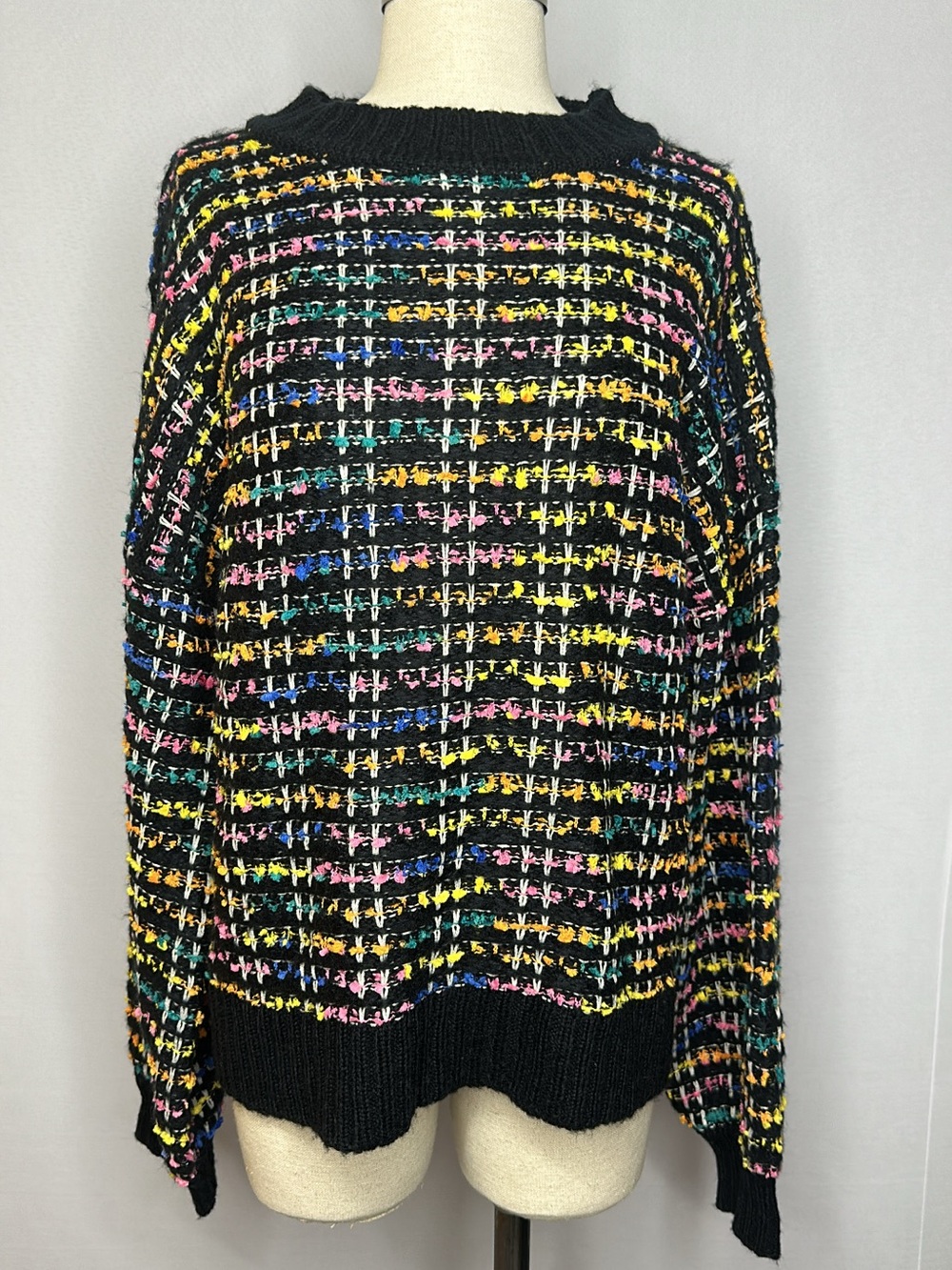 Love Riche Black Knit Sweater with Multicolor Stripes